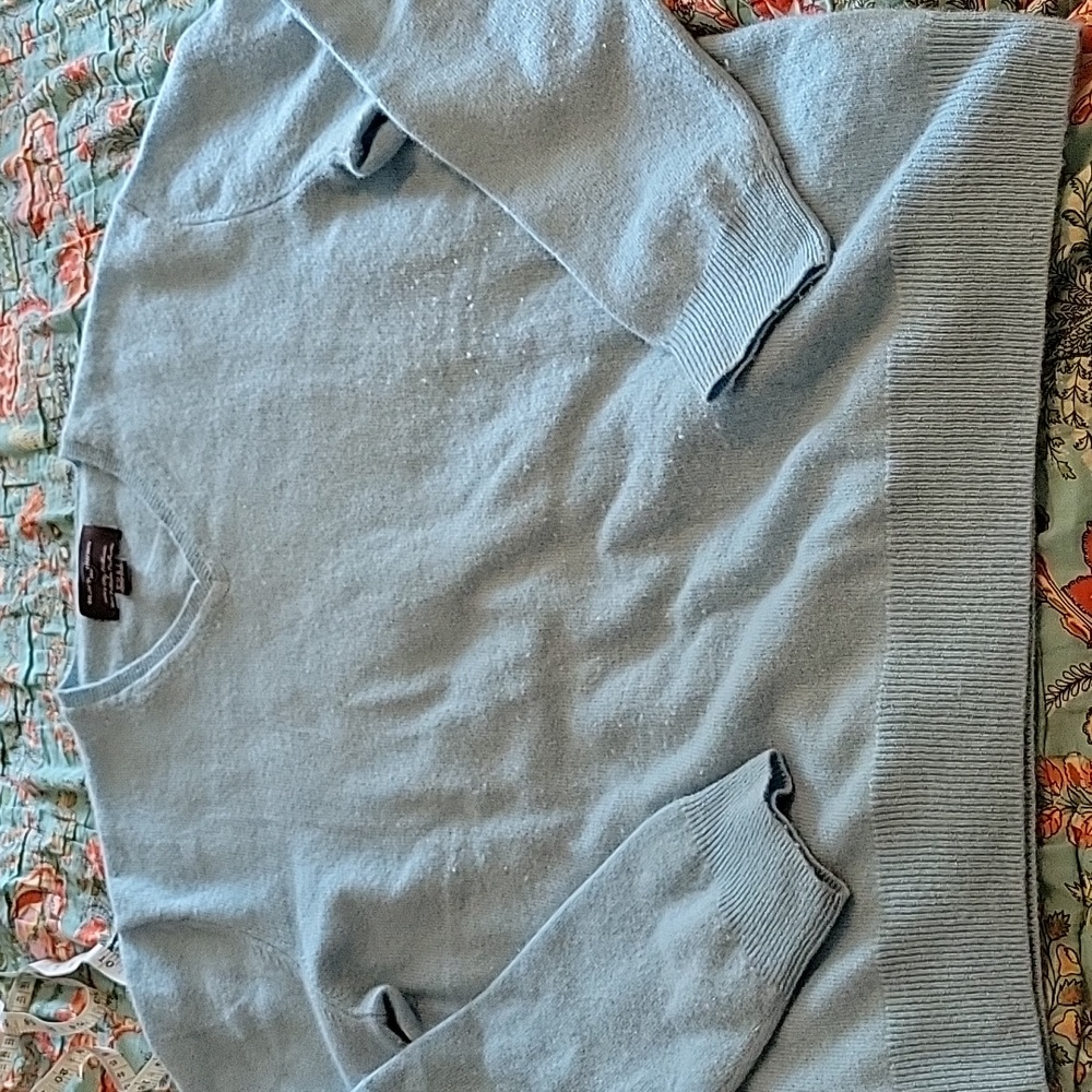 Men's Black Brown 1826 V-Neck Cashmere Sweater Light Blue Size M